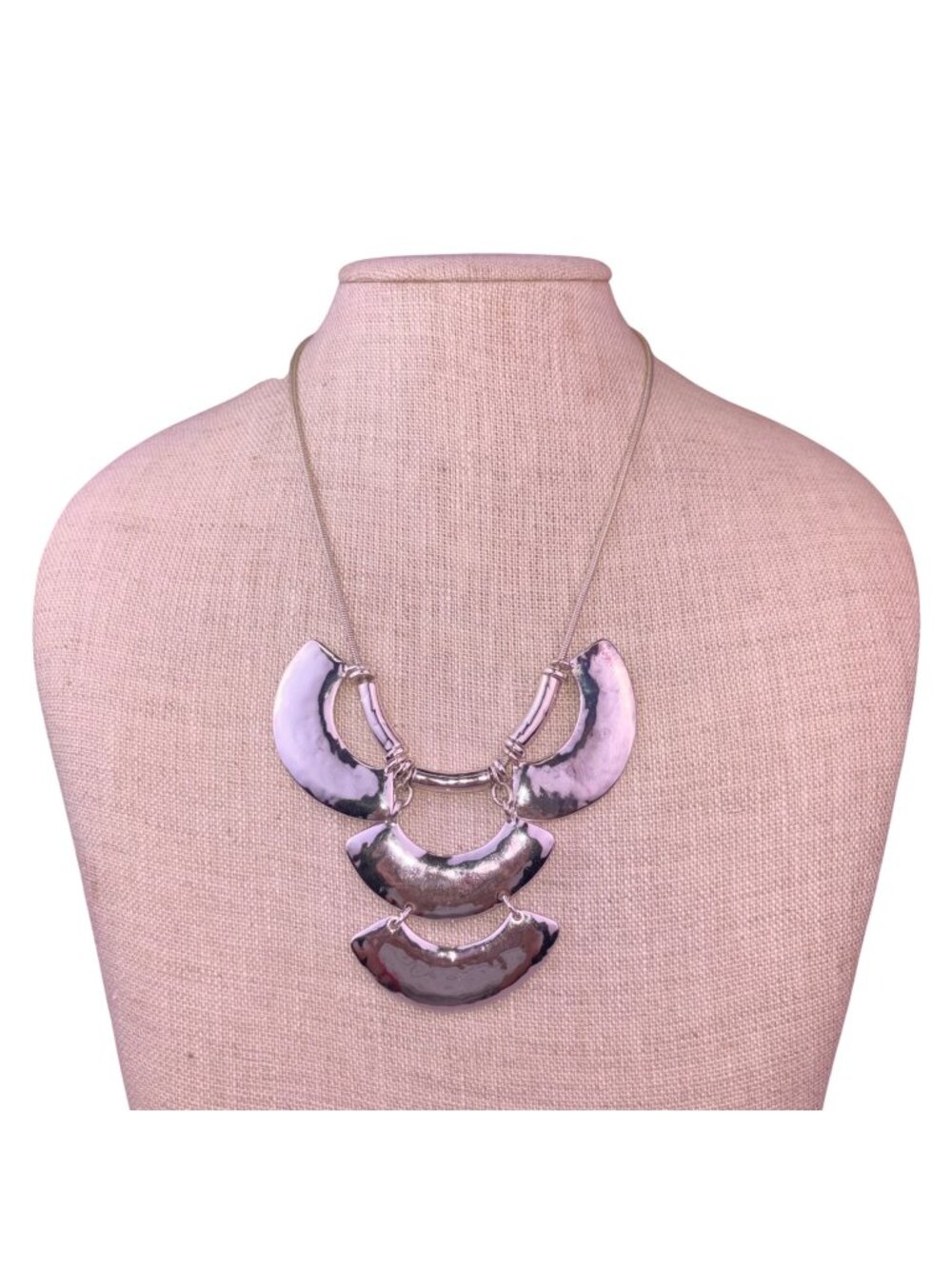 Chicos Womens Silver Tone Metal Statement Necklace